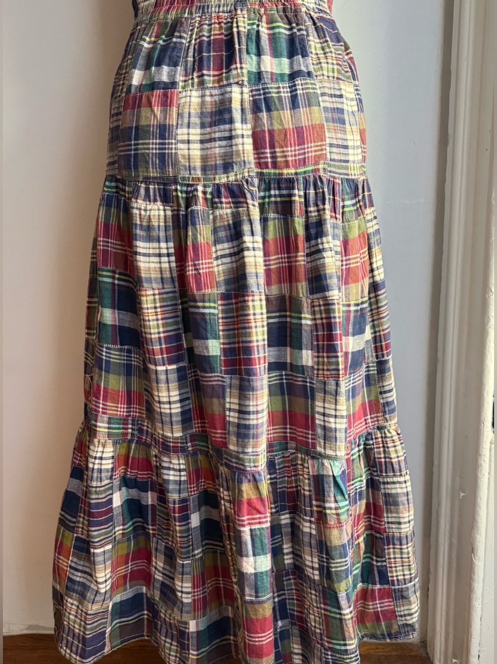 Karen Scott 100% Cotton Plaid Tiered Maxi Skirt Cottagecore Prairie Skirt - Picture 6 of 6